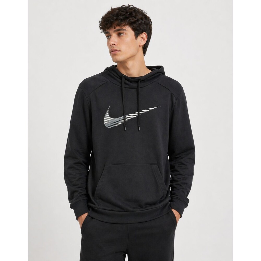 Nike Dri-Fit Training Hoodie XL Black Pullover Swoosh Graphic Sweatshirt